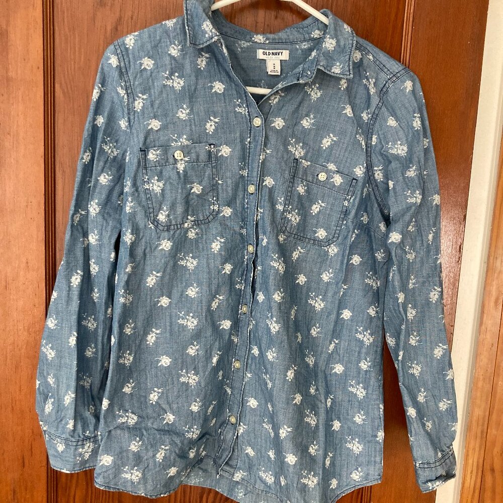 Floral Blue Chambray Shirt - Old Navy